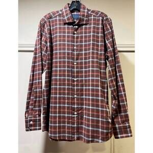 NEW CALDER CARMEL men's plaid button up shirt in brown multi